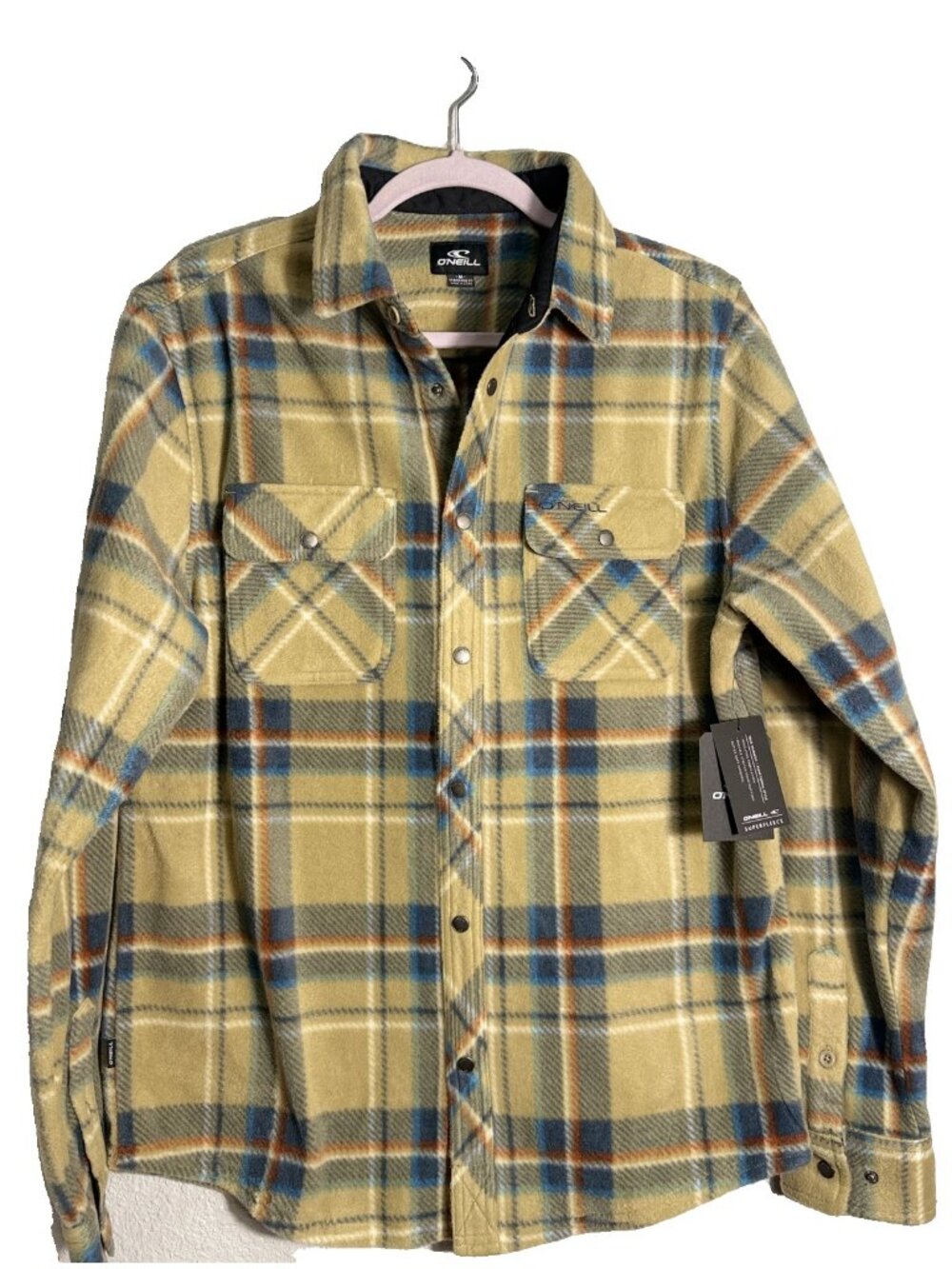 O'Neill Glacier Plaid Superfleece Shirt Jacket Khaki/Blue Plaid Men's M NWT